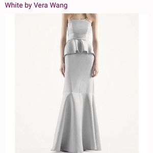 White label Vera Wang Strapless peplum Silver Gown bridesmaid formal wedding 0